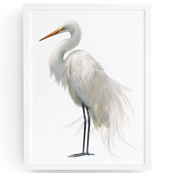 Watercolor White Heron Portrait Wall Art Print Poster, Unframed - Picture 1 of 6
